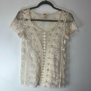 Sundance Lace Top Short Sleeve Beautiful Embroidery Size Small